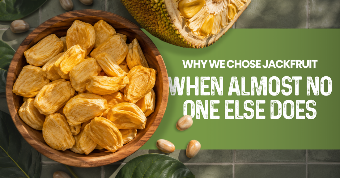 Super Munchies jackfruit chips in a bowl beside fresh jackfruit