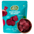 Super Munchies Chaat Masala Beetroot packet with a bowl of beetroot chips on a white background