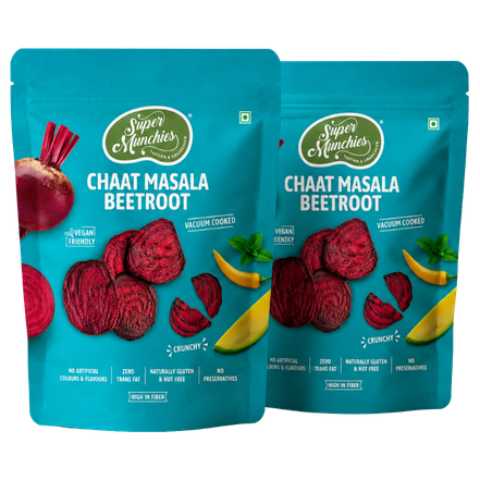 Two packs of Super Munchies Chaat Masala Beetroot on a white background
